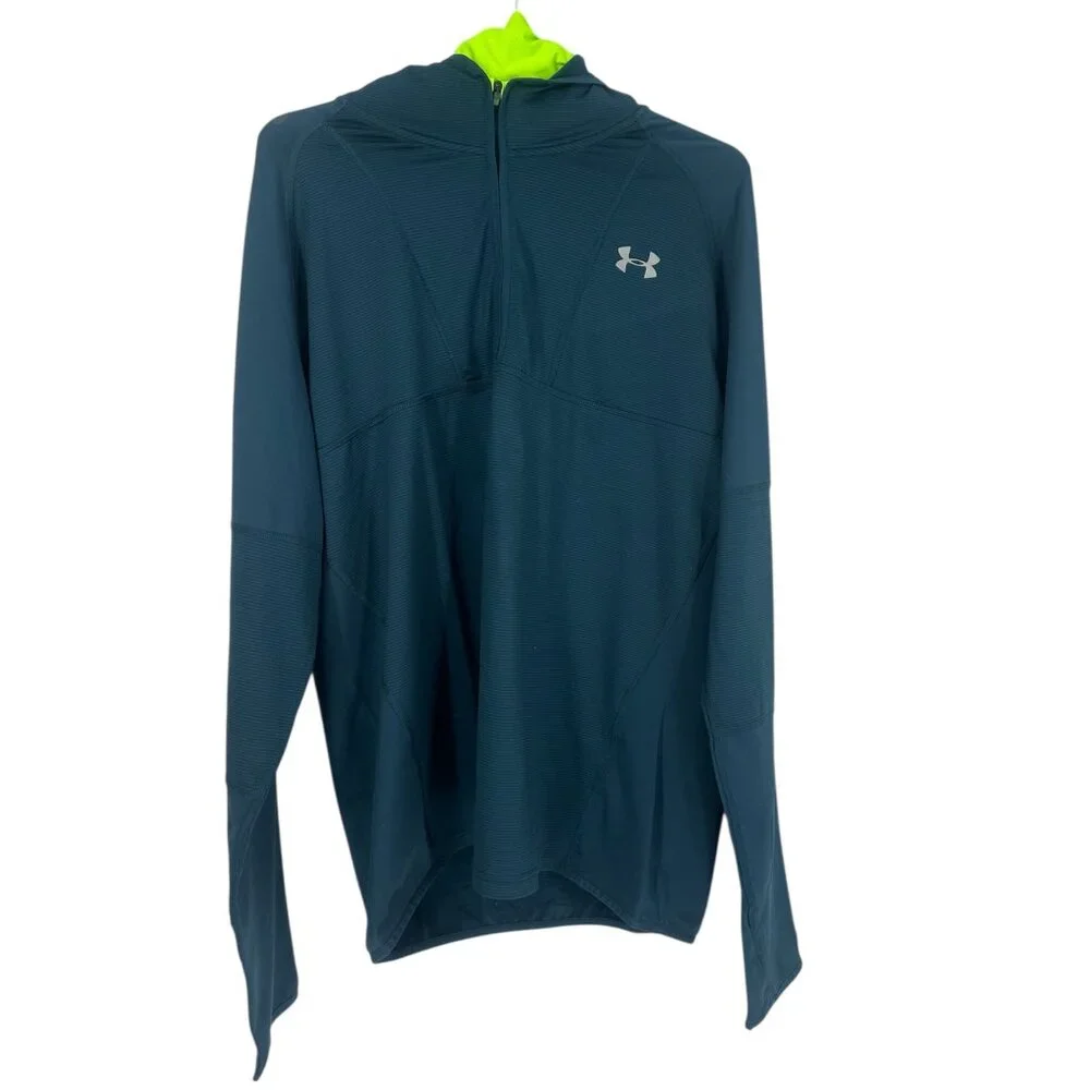 ❄️ Under Armour ColdGear Thermal Run Hoodie Teal Blue XL ❄️ - Picture 3 of 7